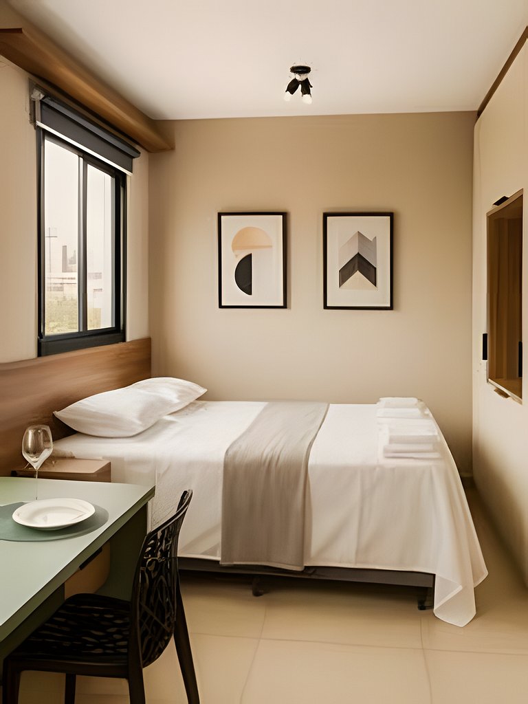 Studio ao lado da USP com piscina e academia